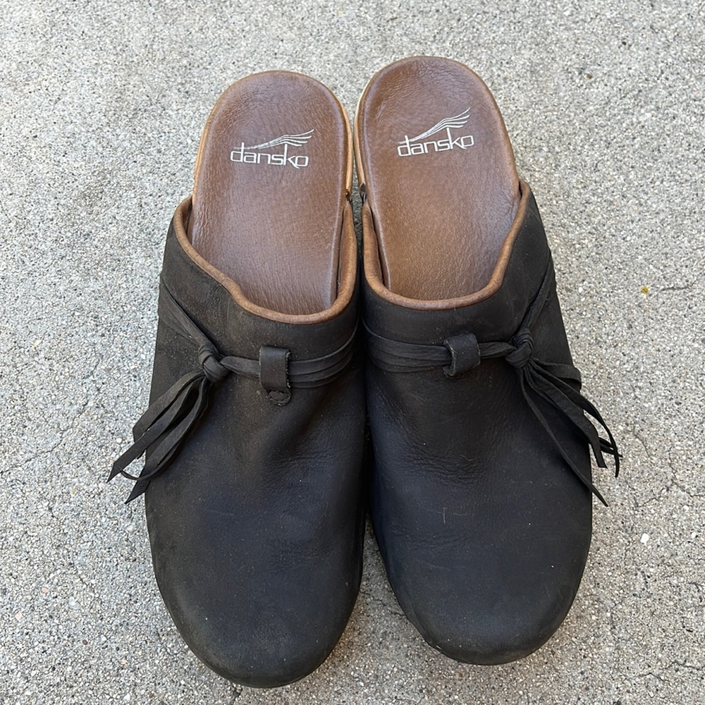 Dansko Black Oil Leather Slip-On Mules